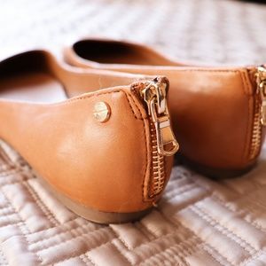 Tan Leather Zippered Flats